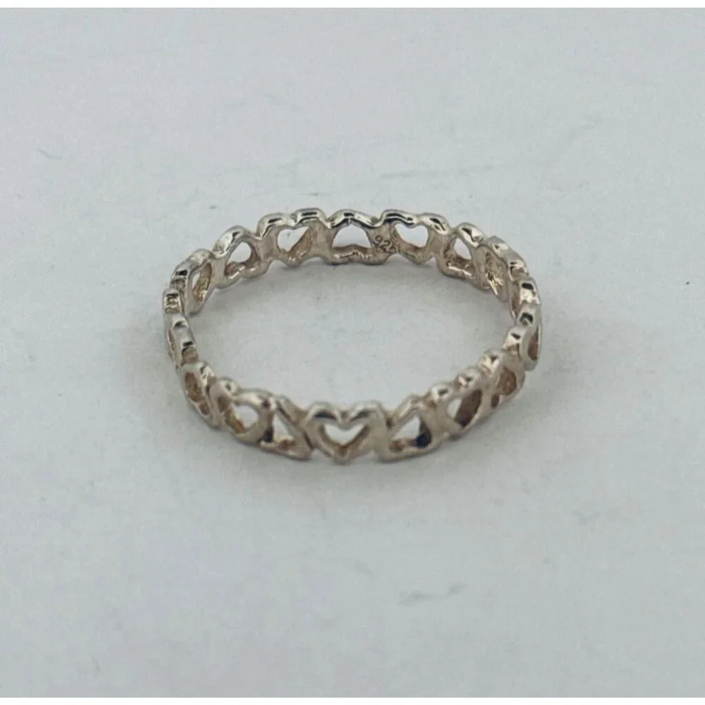 Sterling Silver 925 Open Heart Band Ring, Size 9.25, 925 Estate Jewelry - Picture 3 of 8